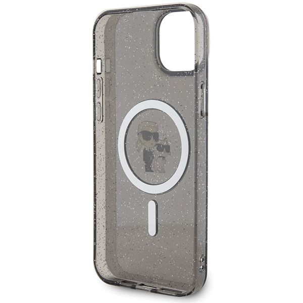 Karl Lagerfeld KLHMP15SHGKCNOK Apple iPhone 15/ 14 / 13 6.1″ juodos spalvos kietas dėklas Karl&Choupette Glitter aprašymas - Prekės nuotrauka