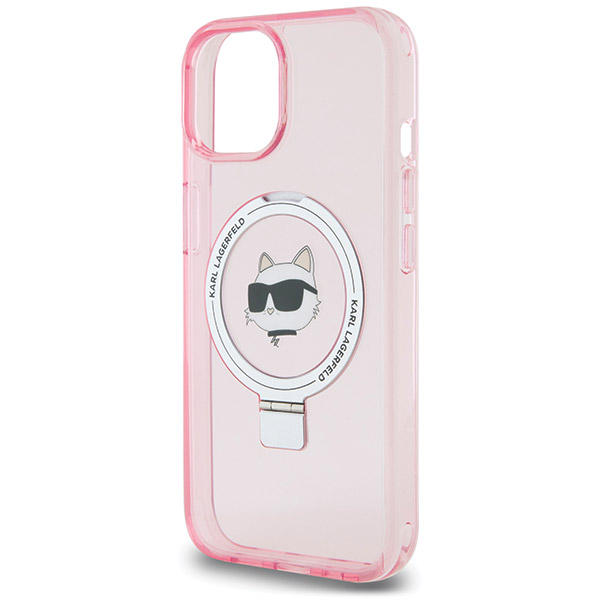 Karl Lagerfeld KLHMP15SHMRSCHP Apple iPhone 15/ 14 / 13 6.1″ rožinės spalvos kietas dėklas Ring Stand Choupette Head aprašymas - Prekės nuotrauka
