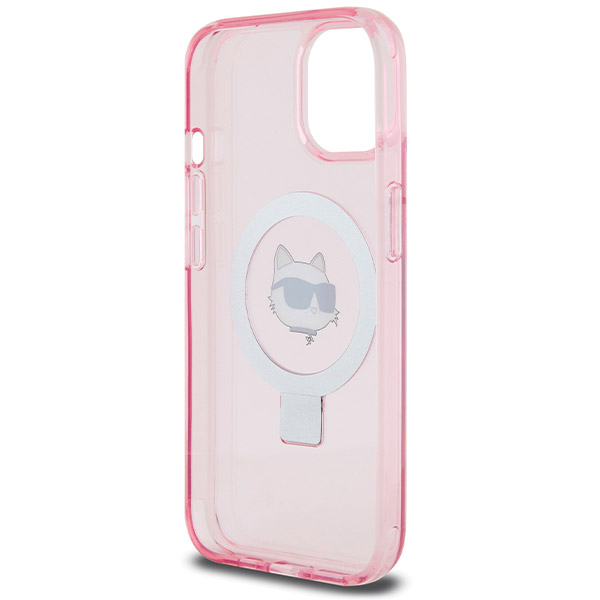 Karl Lagerfeld KLHMP15SHMRSCHP Apple iPhone 15/ 14 / 13 6.1″ rožinės spalvos kietas dėklas Ring Stand Choupette Head aprašymas - Prekės nuotrauka