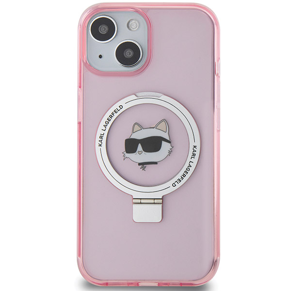 Karl Lagerfeld KLHMP15SHMRSCHP Apple iPhone 15/ 14 / 13 6.1″ rožinės spalvos kietas dėklas Ring Stand Choupette Head aprašymas - Prekės nuotrauka