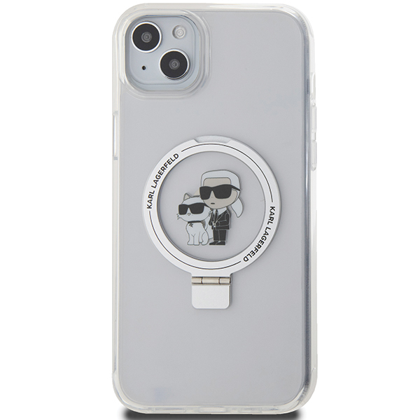 Karl Lagerfeld KLHMP15SHMRSKCH Apple iPhone 15/ 14 / 13 6.1″ baltos spalvos kietas dėklas Ring Stand Karl&Choupett aprašymas - Prekės nuotrauka