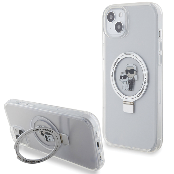 Karl Lagerfeld KLHMP15SHMRSKCH Apple iPhone 15/ 14 / 13 6.1″ baltos spalvos kietas dėklas Ring Stand Karl&Choupett aprašymas - Prekės nuotrauka
