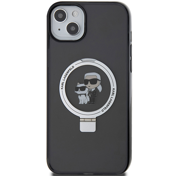 Karl Lagerfeld KLHMP15SHMRSKCK Apple iPhone 15/ 14 / 13 6.1″ juodos spalvos kietas dėklas Ring Stand Karl&Choupet aprašymas - Prekės nuotrauka