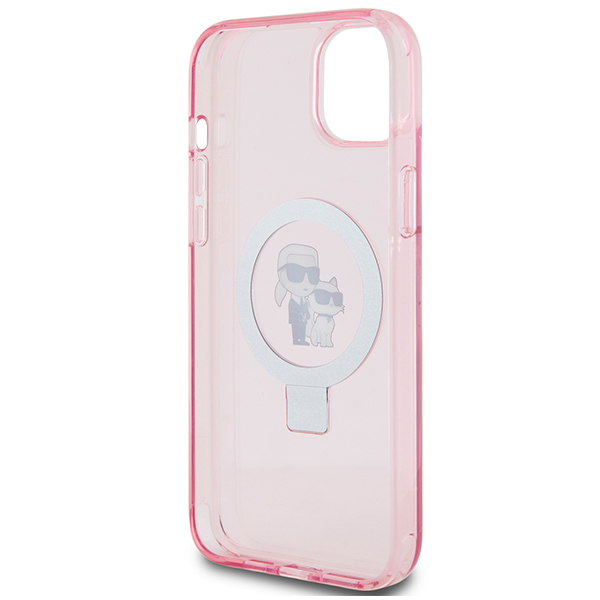 Karl Lagerfeld KLHMP15SHMRSKCP Apple iPhone 15/ 14 / 13 6.1″ rožinės spalvos kietas dėklas Ring Stand Karl&Choupett aprašymas - Prekės nuotrauka