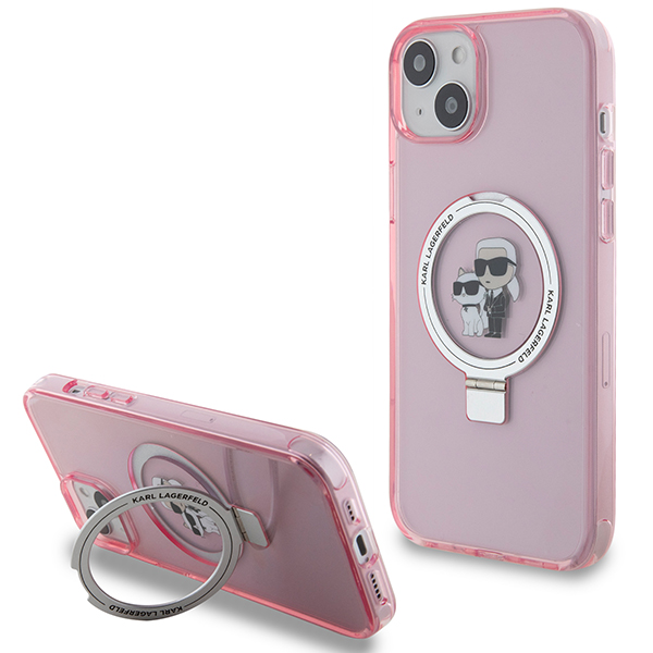 Karl Lagerfeld KLHMP15SHMRSKCP Apple iPhone 15/ 14 / 13 6.1″ rožinės spalvos kietas dėklas Ring Stand Karl&Choupett aprašymas - Prekės nuotrauka