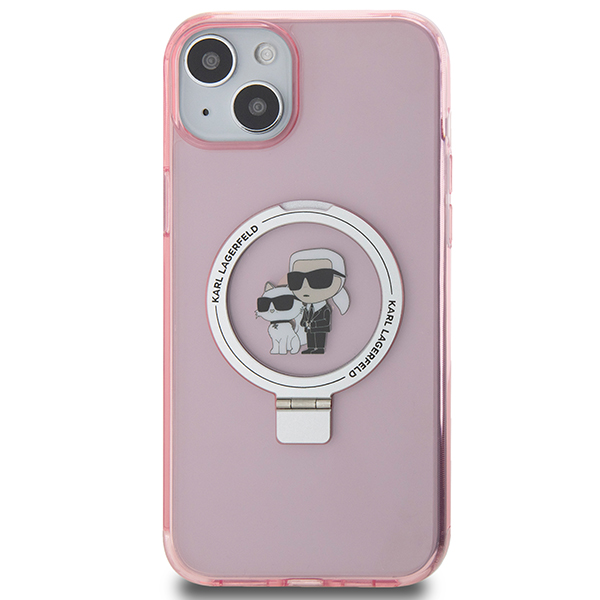 Karl Lagerfeld KLHMP15SHMRSKCP Apple iPhone 15/ 14 / 13 6.1″ rožinės spalvos kietas dėklas Ring Stand Karl&Choupett aprašymas - Prekės nuotrauka