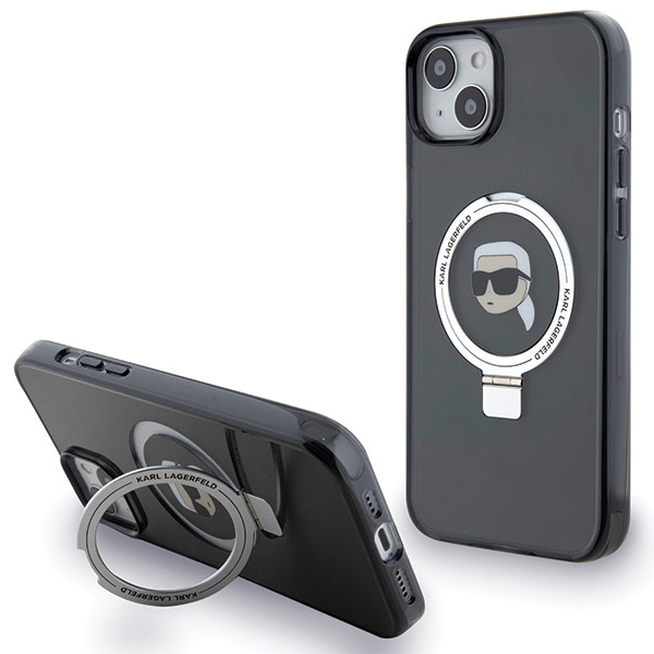 Karl Lagerfeld KLHMP15SHMRSKHK Apple iPhone 15/ 14 / 13 6.1″ juodos spalvos kietas dėklas Ring Stand Karl Head Ma aprašymas - Prekės nuotrauka