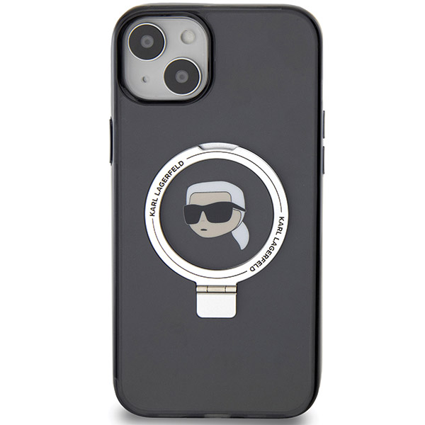 Karl Lagerfeld KLHMP15SHMRSKHK Apple iPhone 15/ 14 / 13 6.1″ juodos spalvos kietas dėklas Ring Stand Karl Head Ma aprašymas - Prekės nuotrauka