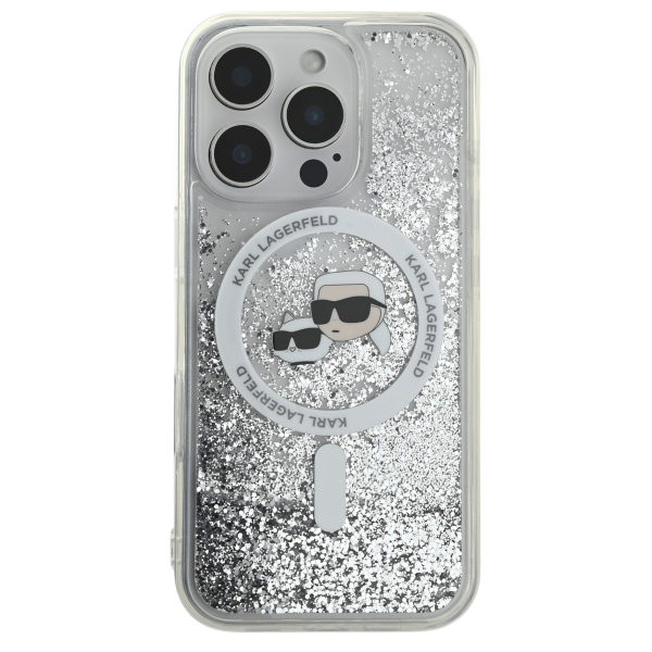 Karl Lagerfeld KLHMP16LLGKCSGH iPhone 16 Pro 6.3″ kietas dėklas skaidrus Liquid Glitter Karl&Choupette aprašymas - Prekės nuotrauka