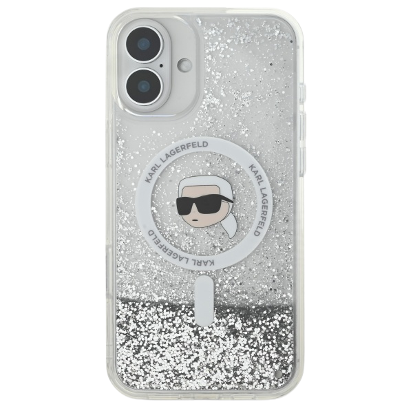 Karl Lagerfeld KLHMP16LLGKISGH iPhone16 Pro 6.3″ kietas dėklas skaidrus Liquid Glitter Karl Head MagSafe aprašymas - Prekės nuotrauka