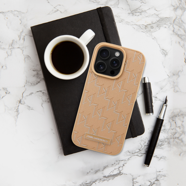 Karl Lagerfeld KLHMP16SPKHPORPE iPhone 16 6.1″ smėlio spalvos kietas dėklas Hot Stamp Magsafe aprašymas - Prekės nuotrauka