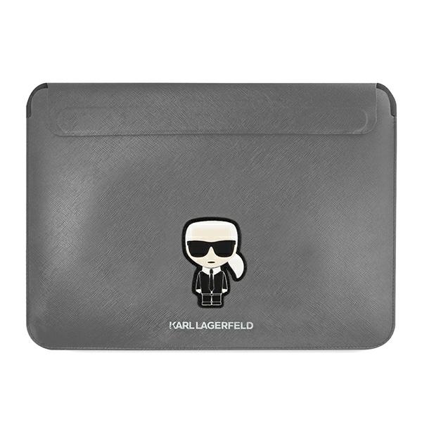 Karl Lagerfeld kompiuterio dėklas KLCS14PISFG 13/14″ sidabro spalvos Saffiano Ikonik Karl aprašymas - Prekės nuotrauka