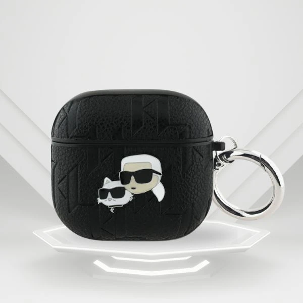 Karl Lagerfeld Monogram Karl & Choupette dėklas AirPods 4 juodos spalvos aprašymas - Prekės nuotrauka