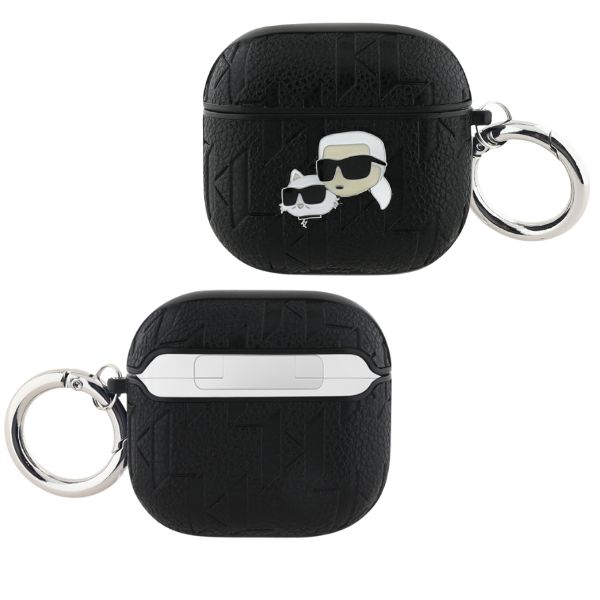 Dėklas Karl Lagerfeld Monogram Karl & Choupette Head AirPods 4 juodos spalvos aprašymas - Prekės nuotrauka