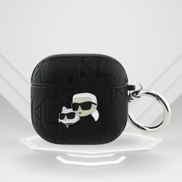 Dėklas Karl Lagerfeld Monogram Karl & Choupette Head AirPods 4 juodos spalvos aprašymas - Prekės nuotrauka