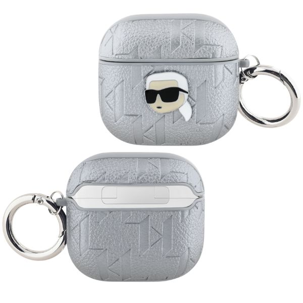 Karl Lagerfeld Monogram Karl Head dėklas skirtas AirPods 4 sidabro spalvos aprašymas - Prekės nuotrauka