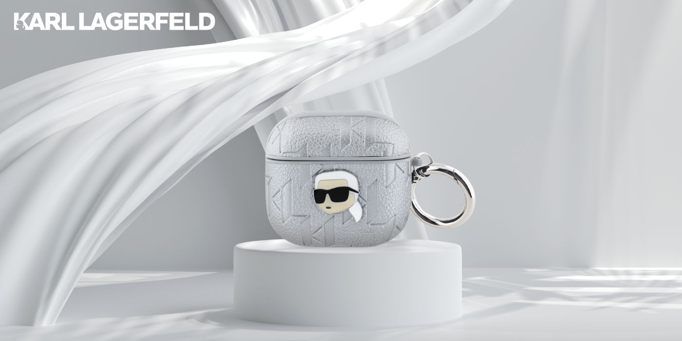 Karl Lagerfeld Monogram Karl Head dėklas skirtas AirPods 4 sidabro spalvos aprašymas - Prekės nuotrauka