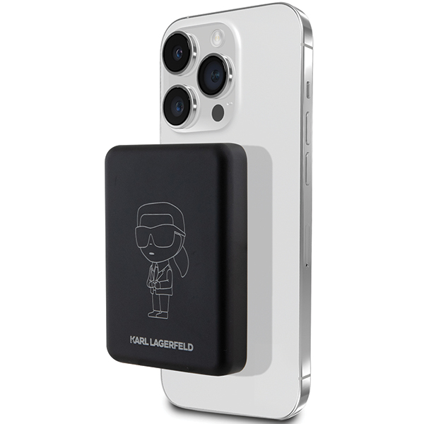 Karl Lagerfeld Powerbank belaidis įkroviklis KLPBM5KIOTTGK 5000mAh juodos spalvos NFT Outline Ikonik MagSafe aprašymas - Prekės nuotrauka