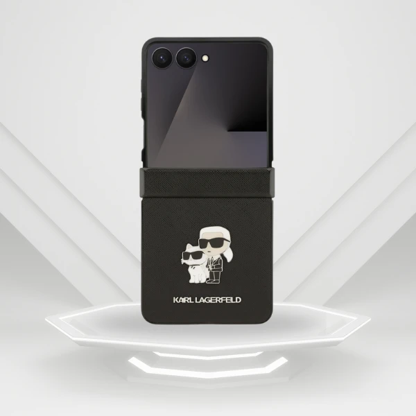 Karl Lagerfeld Saffiano Karl&Choupette Pin dėklas skirtas Samsung Galaxy Z Flip7 Juodas aprašymas - Prekės nuotrauka