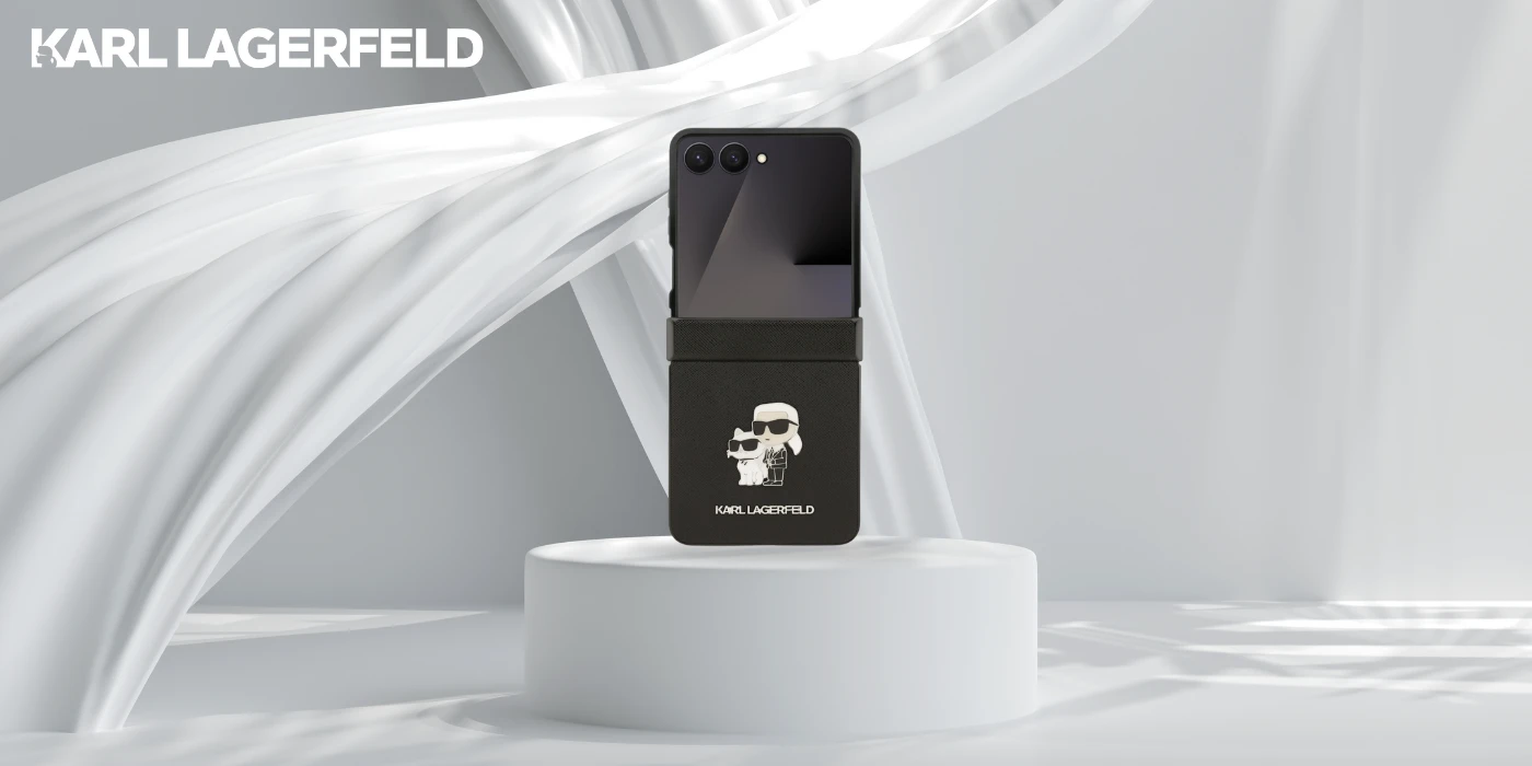 Karl Lagerfeld Saffiano Karl&Choupette Pin dėklas skirtas Samsung Galaxy Z Flip7 Juodas aprašymas - Prekės nuotrauka