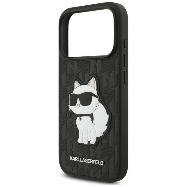 Karl Lagerfeld Saffiano Mono Patch Choupette dėklas, skirtas iPhone 18 Pro / 17 Pro, juodas aprašymas - Prekės nuotrauka