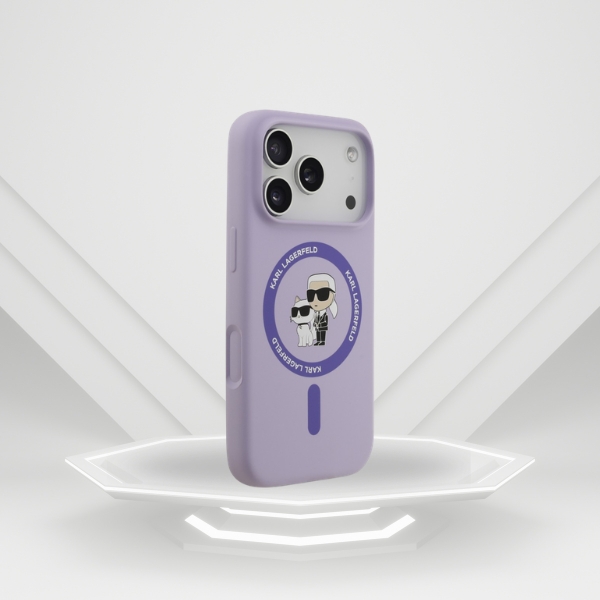 Karl Lagerfeld Silicone Karl&Choupette Ring MagSafe dėklas, skirtas iPhone 18 Pro / 17 Pro, violetinis aprašymas - Prekės nuotrauka