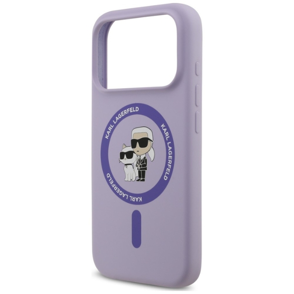 Karl Lagerfeld Silicone Karl&Choupette Ring MagSafe dėklas, skirtas iPhone 18 Pro / 17 Pro, violetinis aprašymas - Prekės nuotrauka