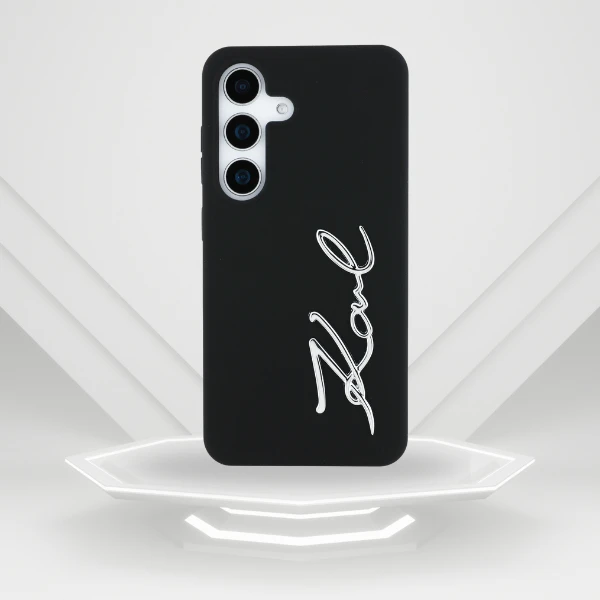Karl Lagerfeld Silicone Metal Signature Logo Samsung Galaxy S25 dėklas telefonui juodos spalvos aprašymas - Prekės nuotrauka