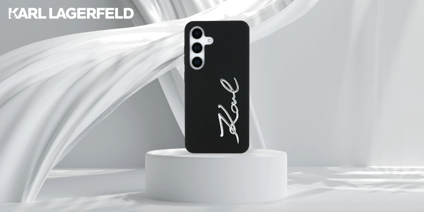 Karl Lagerfeld Silicone Metal Signature Logo Samsung Galaxy S25 dėklas telefonui juodos spalvos aprašymas - Prekės nuotrauka