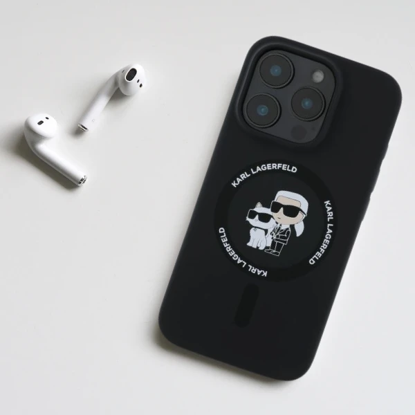 Karl Lagerfeld silikoninis Karl&Choupette Heads Ring MagSafe Apple iPhone 15 Pro - dėklas telefonui violetinės spalvos aprašymas - Prekės nuotrauka