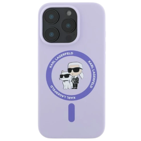 Karl Lagerfeld silikoninis Karl&Choupette Heads Ring MagSafe Apple iPhone 15 Pro - dėklas telefonui violetinės spalvos aprašymas - Prekės nuotrauka