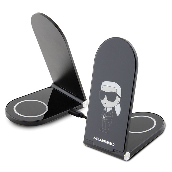 Karl Lagerfeld sulankstomas belaidis įkroviklis 2-in-1 KLDCRFALKINK 15W juodos spalvos Ikonik MagSafe aprašymas - Prekės nuotrauka
