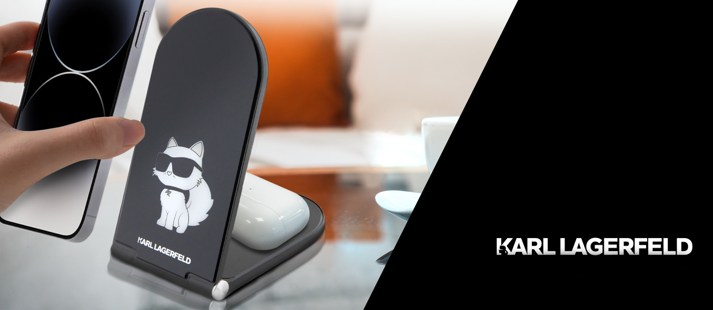 Karl Lagerfeld sulankstomas belaidis įkroviklis 2-in-1 KLDCRFALCHNK 15W juodos spalvos Choupette MagSafe aprašymas - Prekės nuotrauka