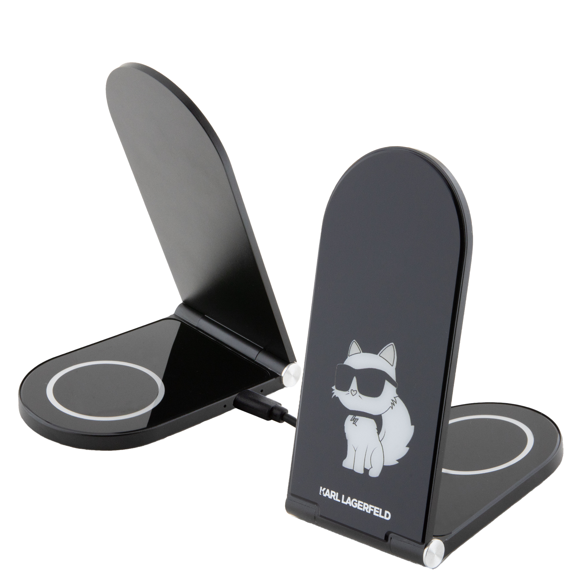 Karl Lagerfeld sulankstomas belaidis įkroviklis 2-in-1 KLDCRFALCHNK 15W juodos spalvos Choupette MagSafe aprašymas - Prekės nuotrauka