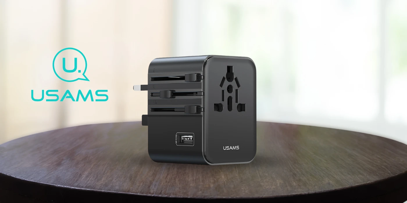 Kelioninis įkroviklis Adapteris USAMS CC308 2xUSB-C 17W 4in1 US/AU/EU/UK juodos spalvos aprašymas - Prekės nuotrauka Kelioninis įkroviklis Adapteris USAMS CC308 2xUSB-C 17W 4in1 US/AU/EU/UK juodos spalvos aprašymas - Prekės nuotrauka