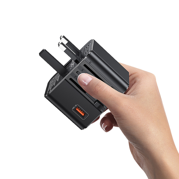 kelioninis įkroviklis Adapteris USAMS CC309 2xUSB-C 25W 4in1 US/AU/EU/UK juodos spalvos aprašymas - Prekės nuotrauka kelioninis įkroviklis Adapteris USAMS CC309 2xUSB-C 25W 4in1 US/AU/EU/UK juodos spalvos aprašymas - Prekės nuotrauka