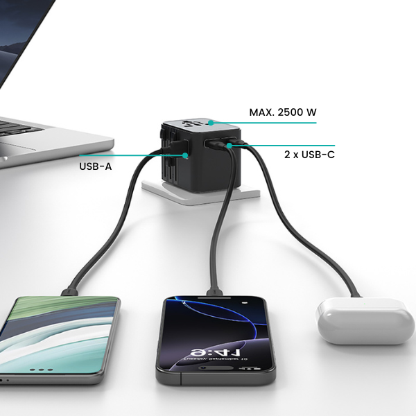 kelioninis įkroviklis Adapteris USAMS CC309 2xUSB-C 25W 4in1 US/AU/EU/UK juodos spalvos aprašymas - Prekės nuotrauka kelioninis įkroviklis Adapteris USAMS CC309 2xUSB-C 25W 4in1 US/AU/EU/UK juodos spalvos aprašymas - Prekės nuotrauka
