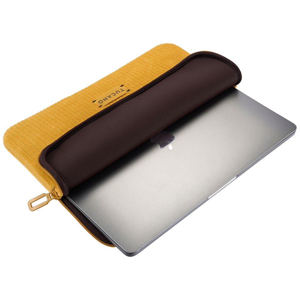 kompiuterio krepšys Tucano Velluto 2 Sleeve 13″ skirtas MacBook Air / Pro geltonas aprašymas - Prekės nuotrauka