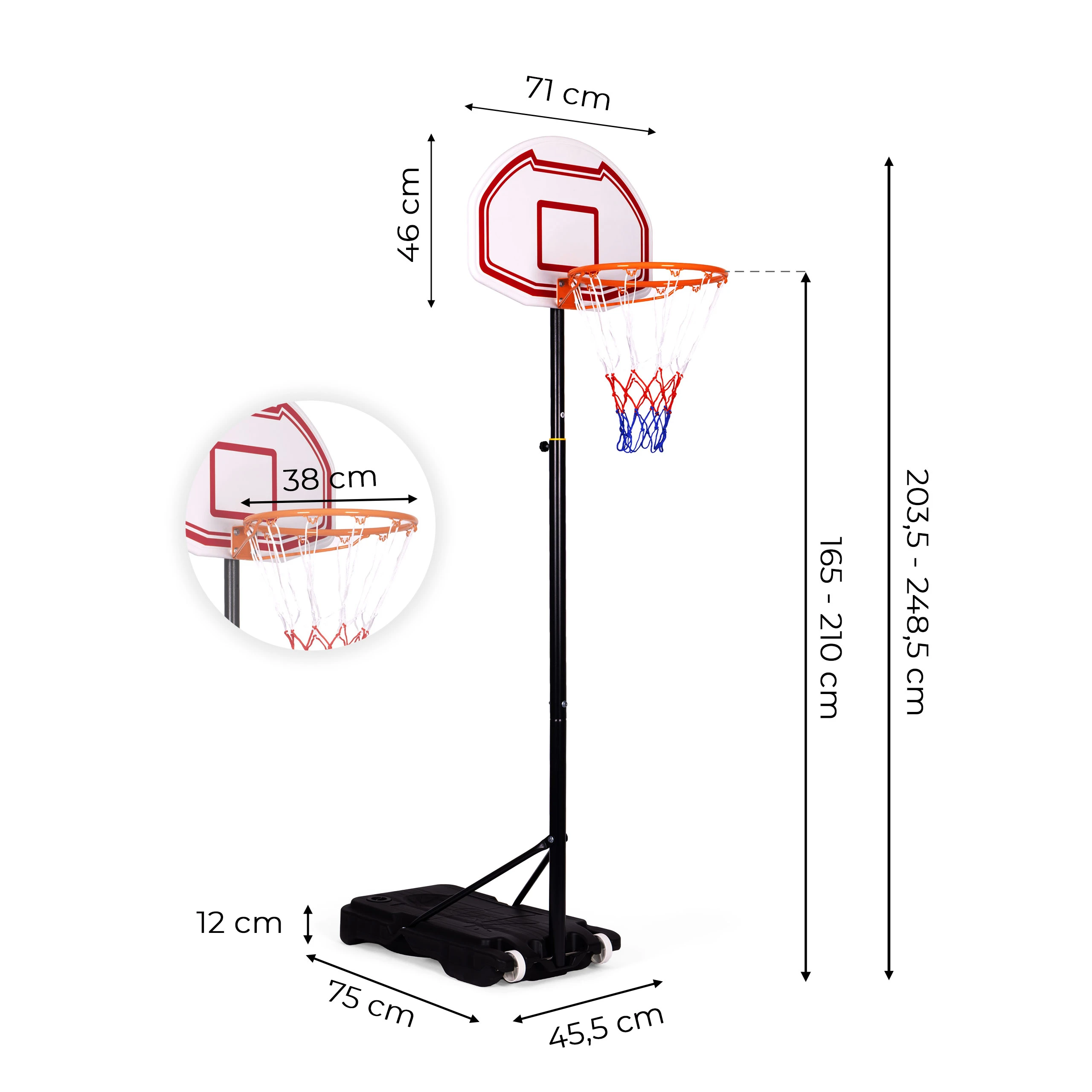 Movepro Krepšinio stovas, reguliuojamas iki 210 cm, pastatomas, lenta, lankas, MultiGarden aprašymas - Prekės nuotrauka