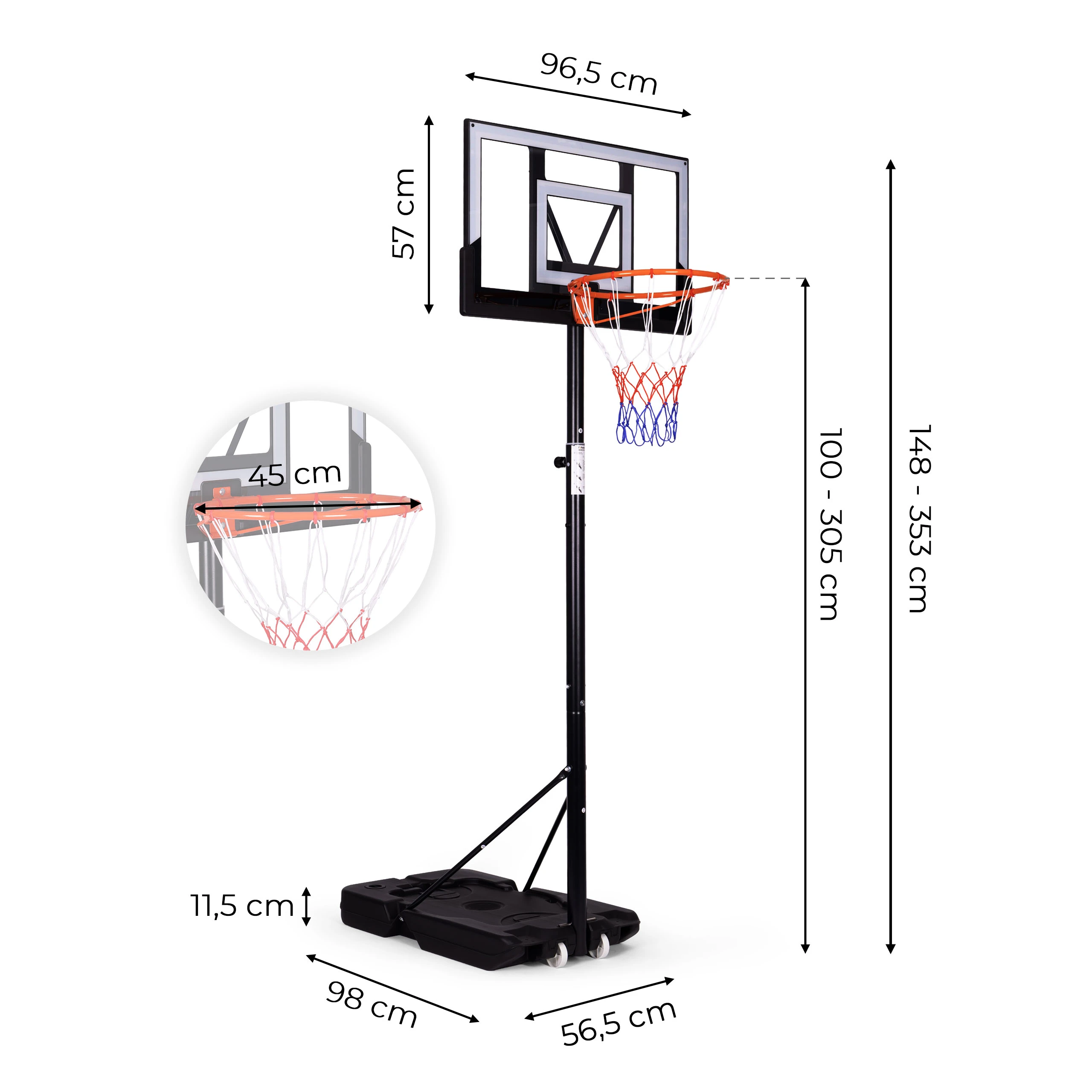 Movepro Krepšinio stovas, reguliuojamas iki 305 cm, pastatomas, lenta, lankas, MultiGarden aprašymas - Prekės nuotrauka