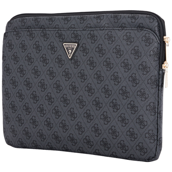 Krepšys Guess Sleeve 14″ 4G Zipper Pocket Triangle Logo juodos spalvos aprašymas - Prekės nuotrauka