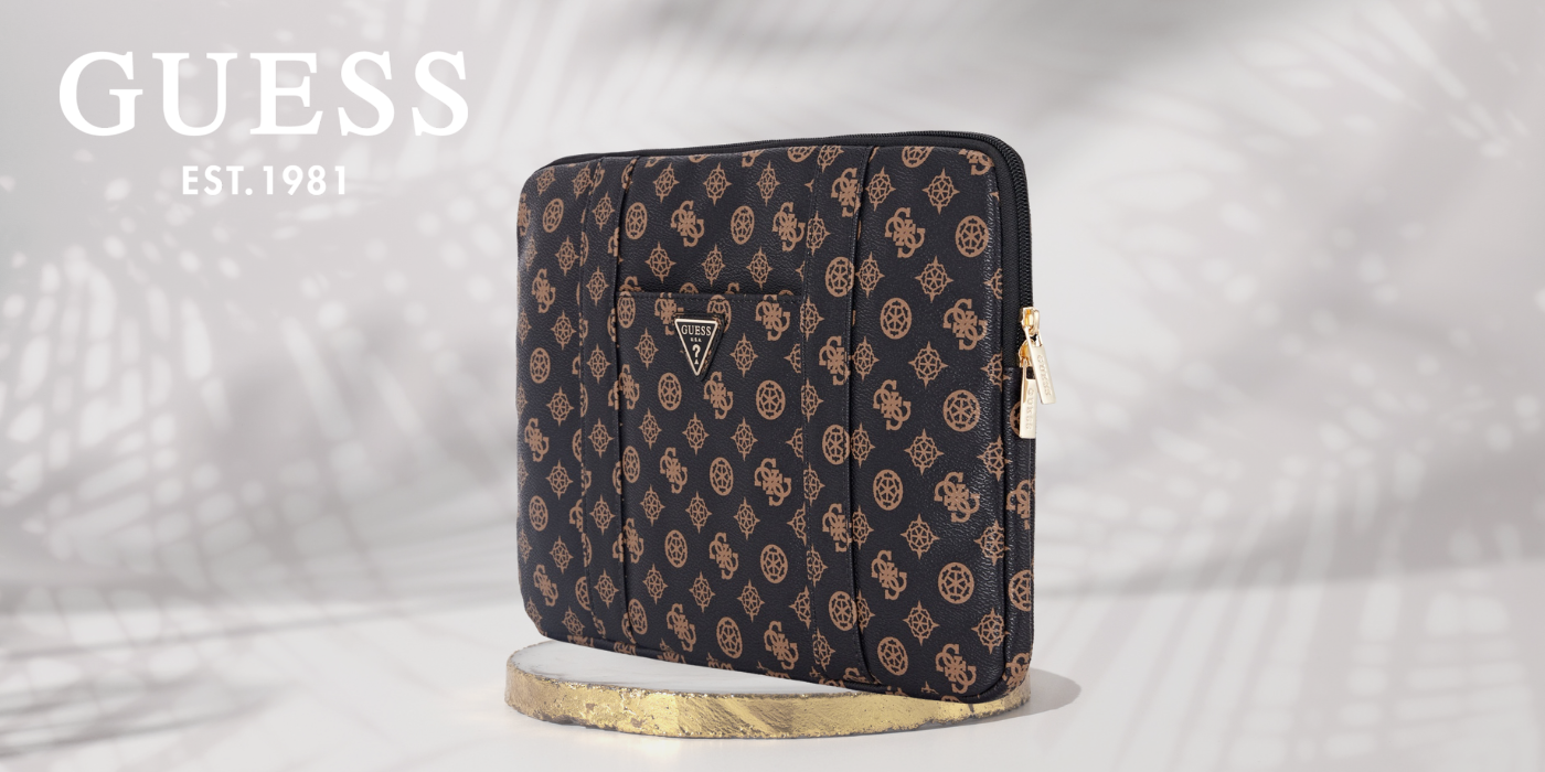 Krepšys Guess Sleeve 14″ Peony Pocket Triangle juodos spalvos aprašymas - Prekės nuotrauka