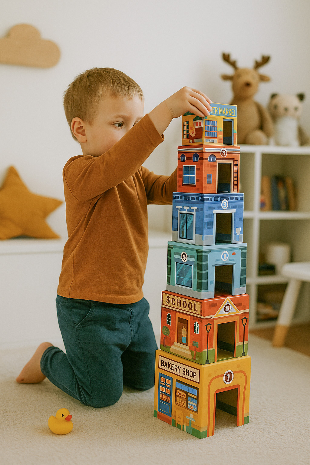 Multistore Krovimo bokštas „City Pyramid“ su figūrėlėmis ir transporto priemonėmis, 18 dalių aprašymas - Prekės nuotrauka