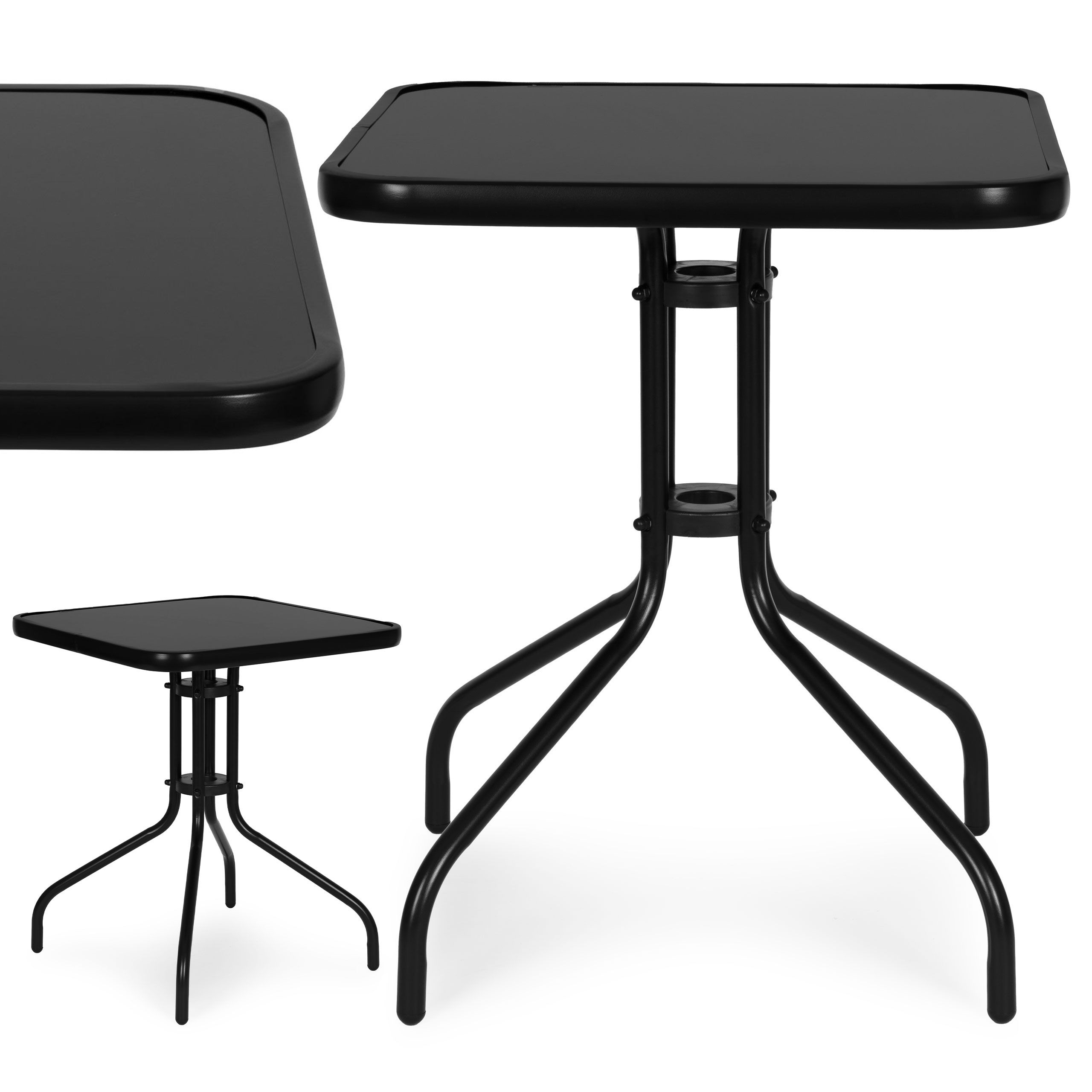 Lauko baldų komplektas Kvadratinis sodo stalas 60 cm grūdinto stiklo stalas sodui, terasai, balkonui, juodas MultiGarden aprašymas - Prekės nuotrauka