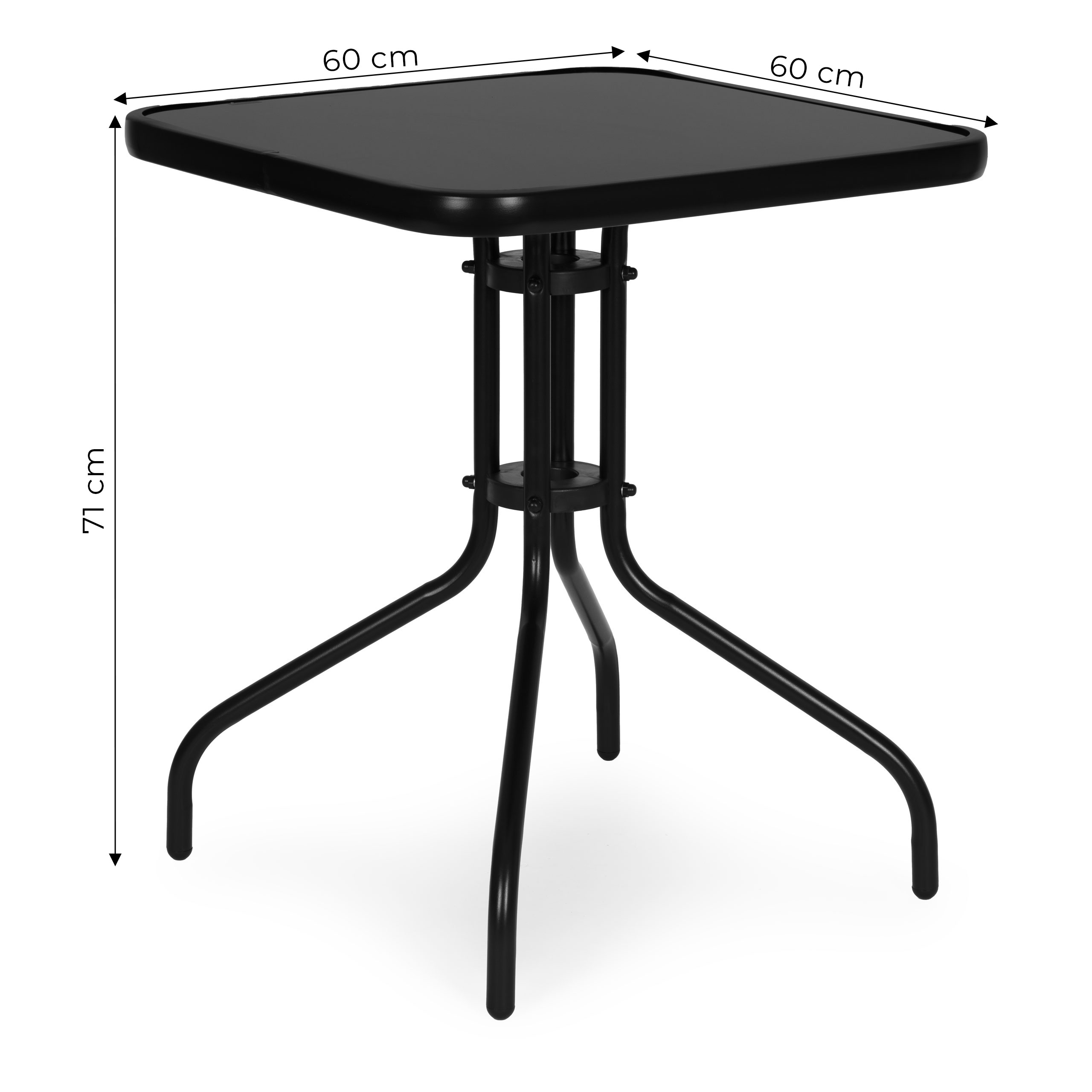 Lauko baldų komplektas Kvadratinis sodo stalas 60 cm grūdinto stiklo stalas sodui, terasai, balkonui, juodas MultiGarden aprašymas - Prekės nuotrauka