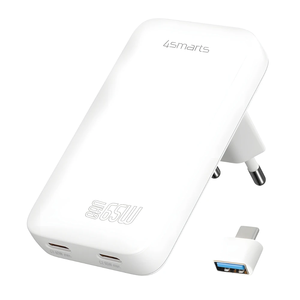 4smarts FlatPlug SlimDual 65W GaN 2xUSB-C balta aprašymas - Prekės nuotrauka