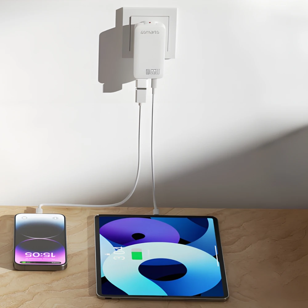 4smarts FlatPlug SlimDual 65W GaN 2xUSB-C balta aprašymas - Prekės nuotrauka