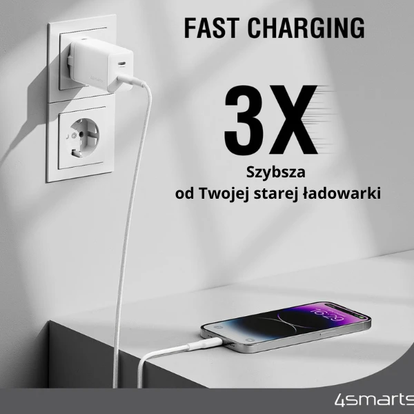 Laidinis įkroviklis 4smarts PDPlug Dual 45W GaN 2xUSB-C baltos spalvos aprašymas - Prekės nuotrauka Laidinis įkroviklis 4smarts PDPlug Dual 45W GaN 2xUSB-C baltos spalvos aprašymas - Prekės nuotrauka