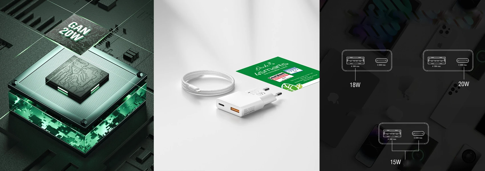 Laidinis įkroviklis 4smarts PDPlug Slim Duos 20W GaN USB-C+USB-A + USB-C kabelis 1.5m baltos spalvos aprašymas - Prekės nuotrauka Laidinis įkroviklis 4smarts PDPlug Slim Duos 20W GaN USB-C+USB-A + USB-C kabelis 1.5m baltos spalvos aprašymas - Prekės nuotrauka