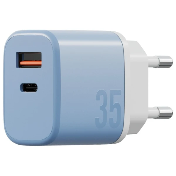 Energea laidinis įkroviklis Bazic GoPort Velox Kit USB-C/USB-A GaN 35W su kabeliu mėlynas aprašymas - Prekės nuotrauka